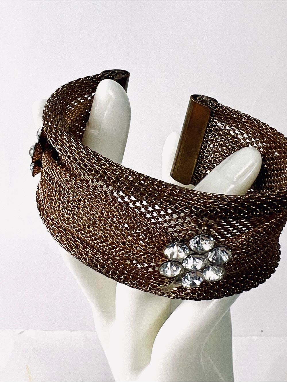 Crystal‎ Accent Brown Mesh Cuff Bracelet
